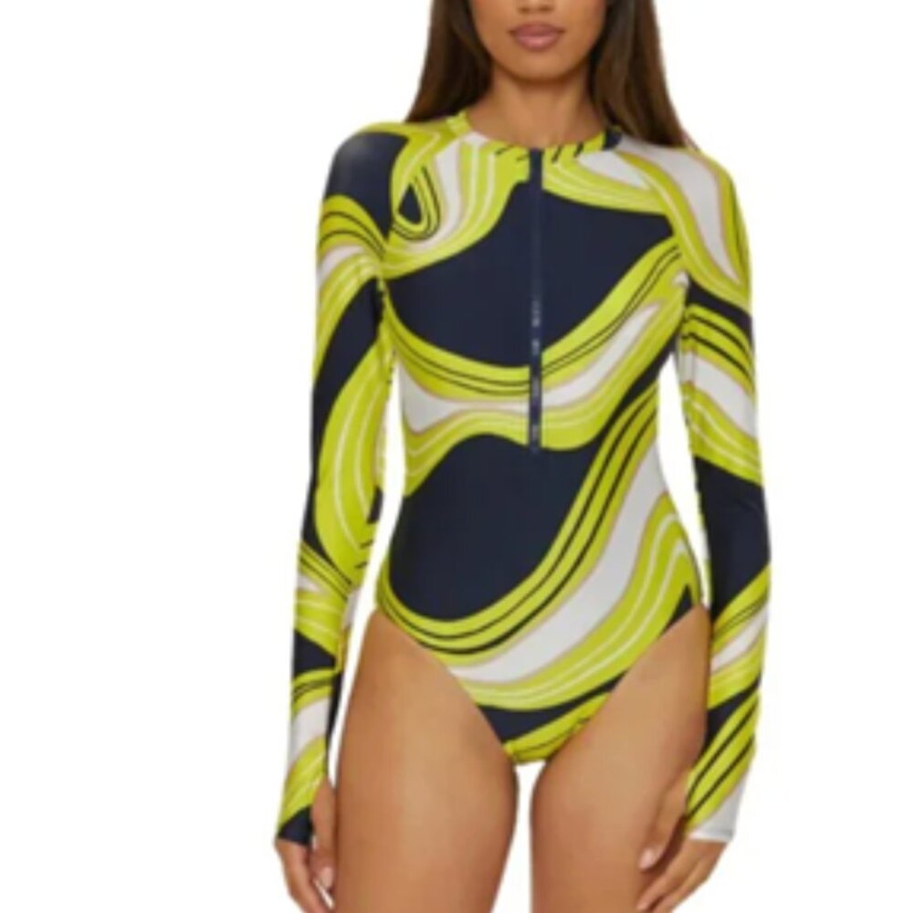 Trina Turk Serena Rashguard Paddle Suit One Piece Long Sleeve Suit Swimsuit